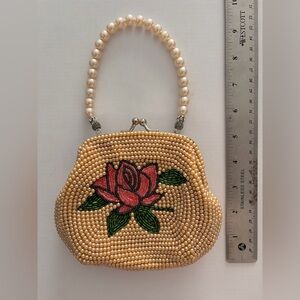 Lily Scott Beaded Pearl Handle Pink Rose Evening Bag